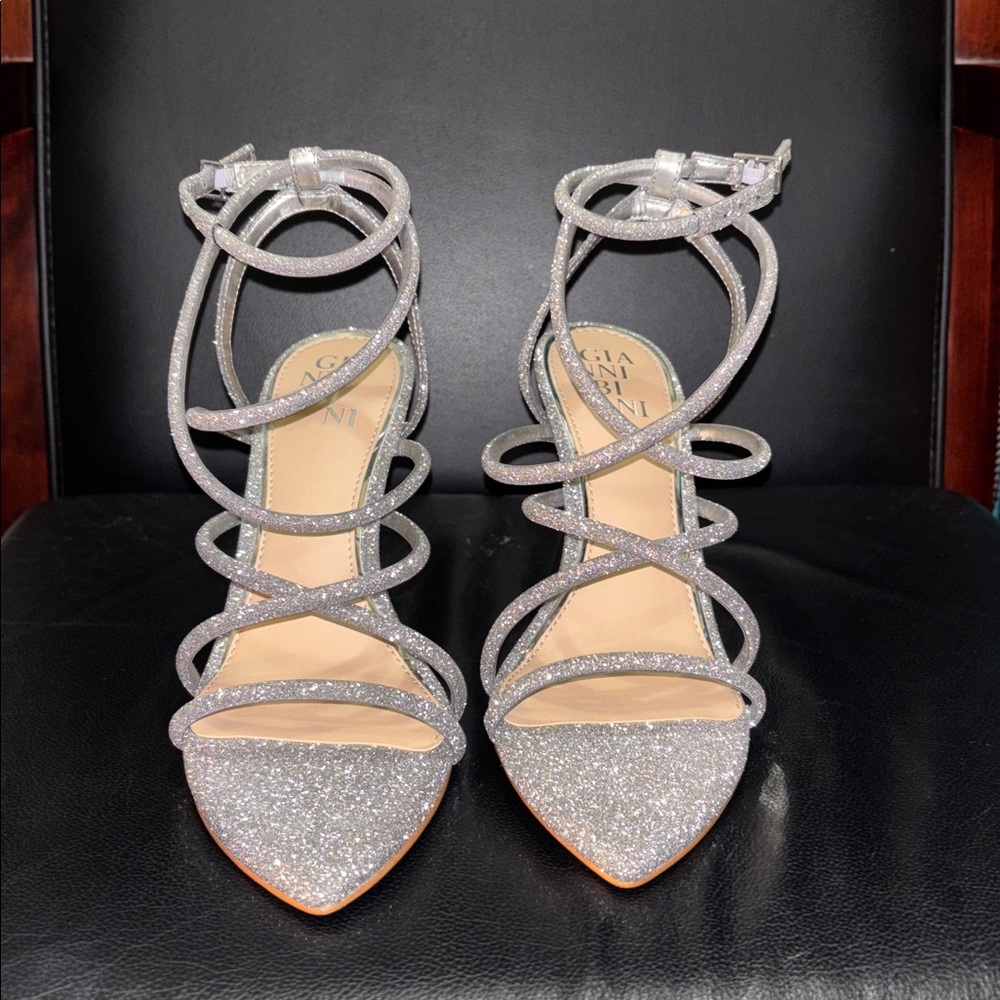 Gianni Bini Silver Glitter Strappy Heels